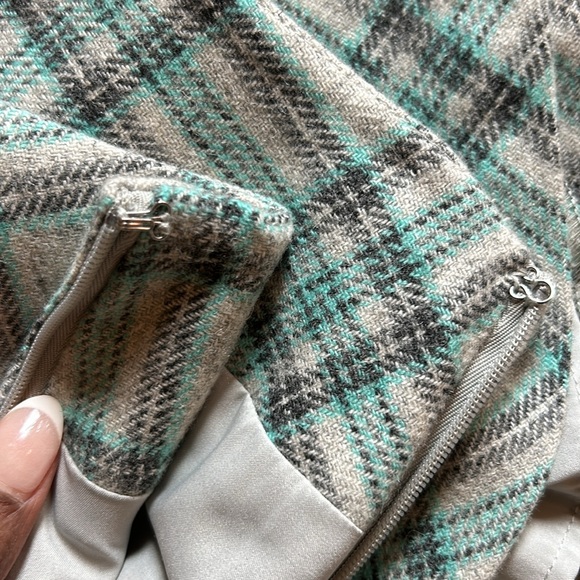 Talbots | Green & Gray Wool Blend Checked A-Line Skirt | 14 - Picture 7 of 8